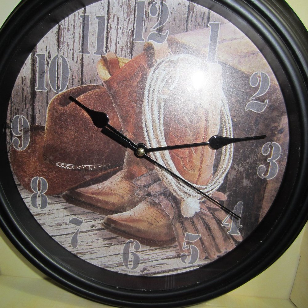 HOME ACCENTS 11-INCH WESTERN BOOTS, HAT, AND ROPE/PICTURE-WALL CLOCK